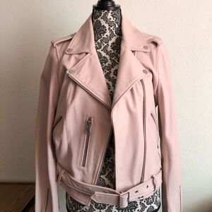 Amaryllis Pink Leather Motorcycle Jacket with Asymmetrical Zipper.